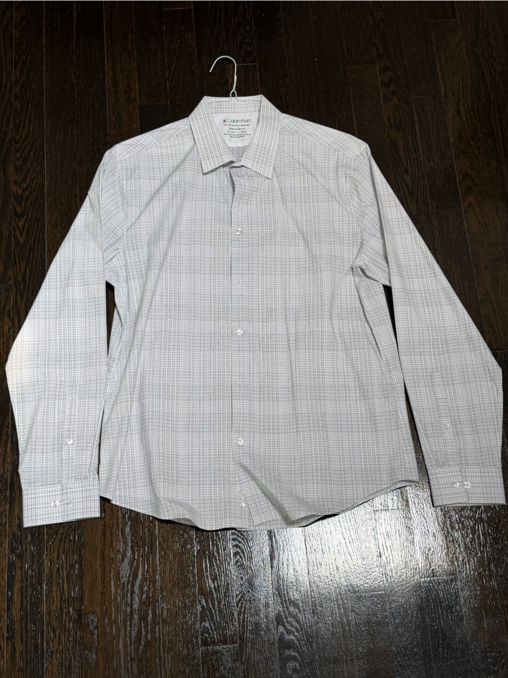 NEW Calvin Klein Men's White and Light Gray Plaid Dress Shirt